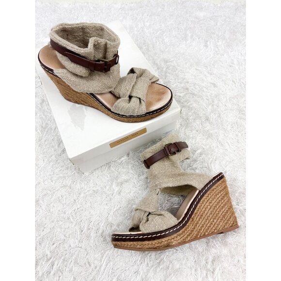 Anthropologie Schuler and Sons Philadelphia Platform Wedge Canvas Sandals 8 - Picture 1 of 6